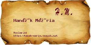 Hanák Mária névjegykártya